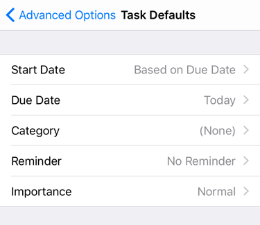 Task defaults screenshot