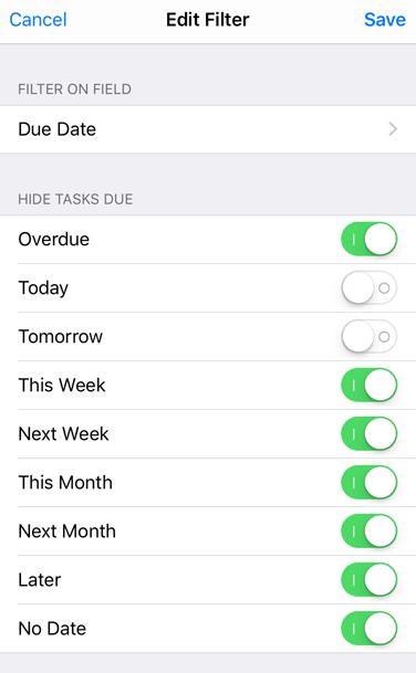 Screenshot of a filter to hide tasks not due today or tomorrow