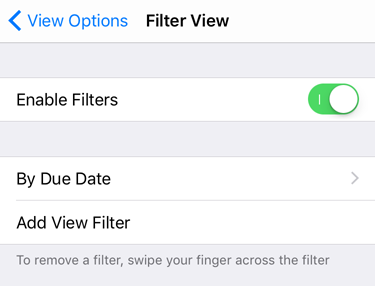 Screenshot of the view filters